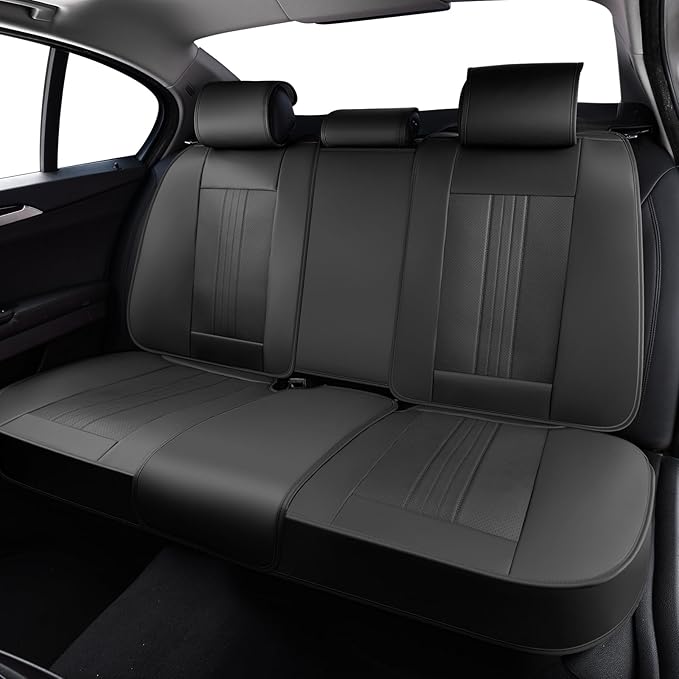 Huidasource Rear Seat Covers Compatible with Seatbelt Buckle, Child Seat, Premium Faux Leather Back Seat Cover, Rear Car Seat Cover with Velcro Adjustable Universal Fit for Most Cars SUV Trucks, Black by Huidasource