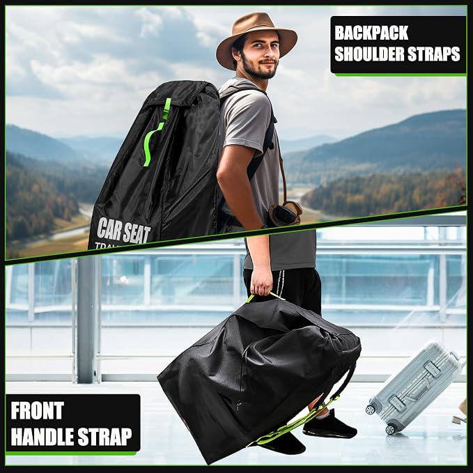 Car Seat Travel Bag for Airplane, Padded Strap Car Seat Bags for Air Travel | Large Car Seat Bags for Air Travel, Carseat Storage Bag Backpack for Airport, Carseat Cover Travel - Baby Travel Essential - Image 7