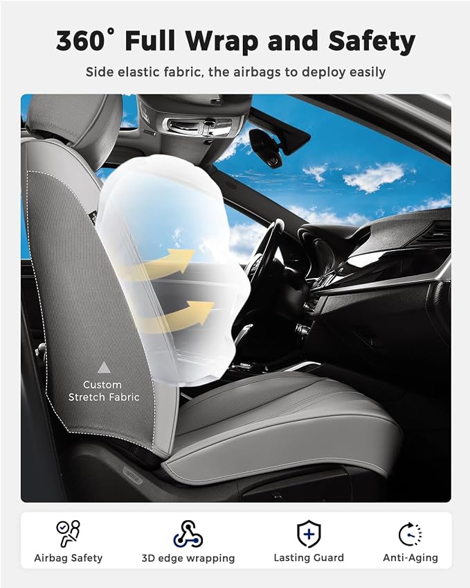 Huidasource Gray Front Seat Covers, Luxury Faux Leather Front Car Seat Covers, Compatible with Airbags Seatbelt Buckles, Perforation, Cooling＆Heating, Universal Fit for Most Cars Vans Trucks SUVs Gray - Image 3
