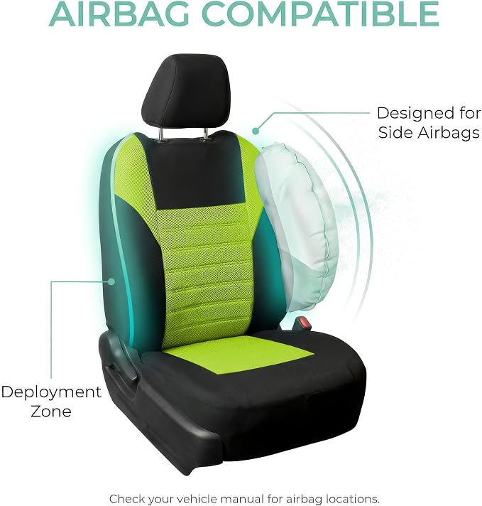 FH Group Automotive Car Seat Covers Full Set Premium 3D Air Mesh Front Seat Covers, Airbag Compatible & Split Bench Cover Universal Fit Interior Accessories for Cars Trucks and SUVs - Green - Image 5
