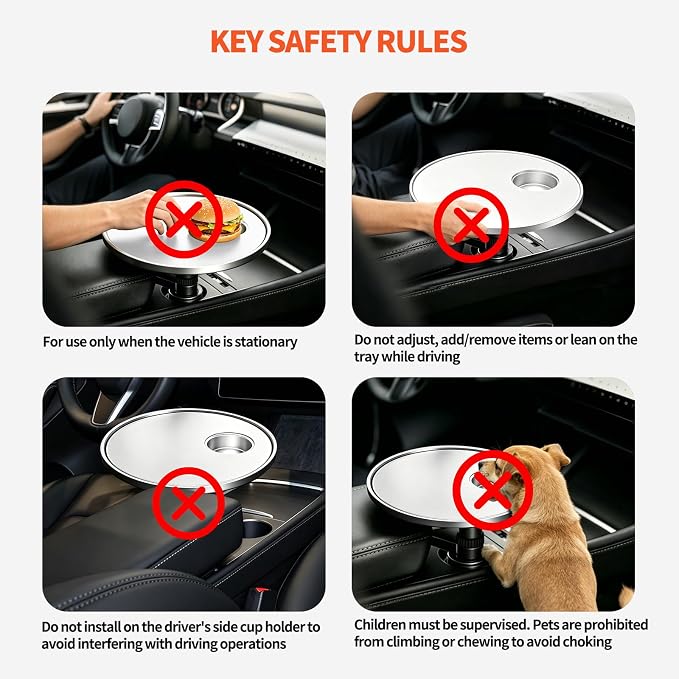 Round Car Desk Laptop Table, for Tesla & for Ford (White) | Cup Holder Tray ABS Car Table Tray, Car Accessories for Tesla Model Y/3/S, for Ford Explorer Maverick & Most Vehicles - Image 6