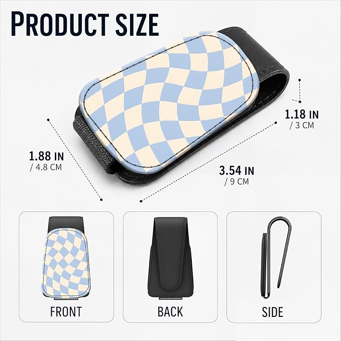 Leather Magnetic Sunglass Holder for Car Sun Visor, Cute Eyeglass Ticket Card Hanger Clip, Universal Auto Interior Accessories for SUV Pickup Truck, Blue Wave - Image 3