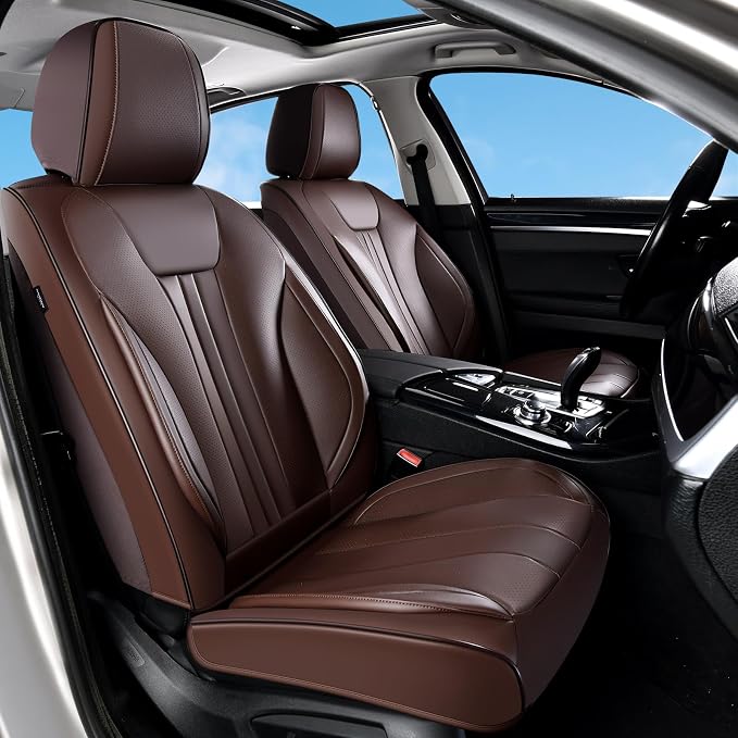 Huidasource Waterproof Faux Leather Car Seat Covers, Universal Fit for Most Cars, SUVs & Trucks, Airbag Friendly, Easy Installation, Scratch Proof for Family Travel, Coffee - Image 2