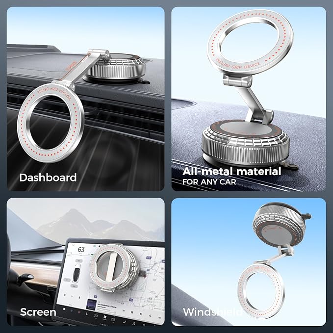 Metal Magnetic Car Phone Holder for Magsafe Phone, Silver | 360° Adjustable Car Phone Mount, Suction Cup Phone Holders for Your Car for iPhone 17-12 Pro Max Air Plus & Android - Image 2