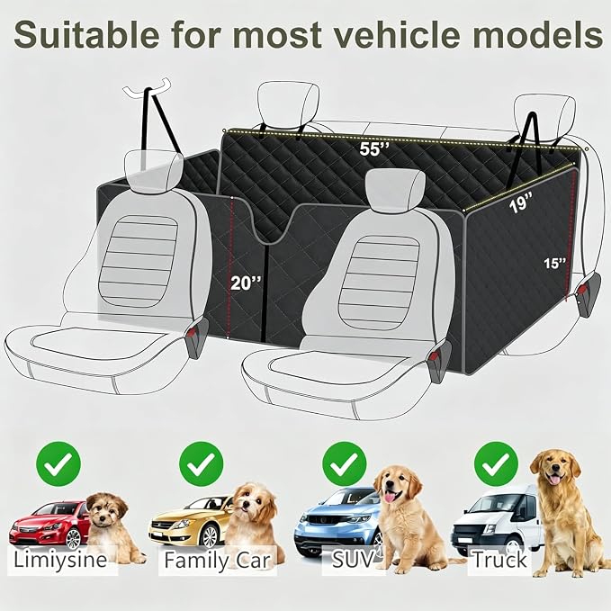 Meolsaek Back Seat Cover for Dogs,Zipper Hammock Car Seat Protector(Black) | 600D oxford fabric,Zippered side flaps,No-smell car seat cover for back seat as hammock, trunk liner or camping mat - Image 5