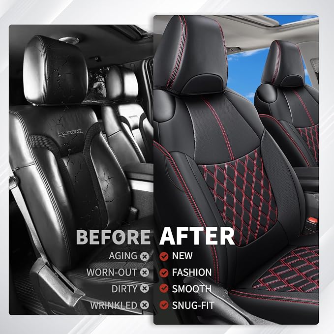 Huidasource Custom Fit RAV4 Seat Covers Full Coverage, Waterproof Leather Seat Cushion Fit for 2019-2024 Toyota Rav4 XLE LE XLE Premium Limited(Not for Hybrid/Adventure/TRD Off-Road/Prime, Black&Red) - Image 6