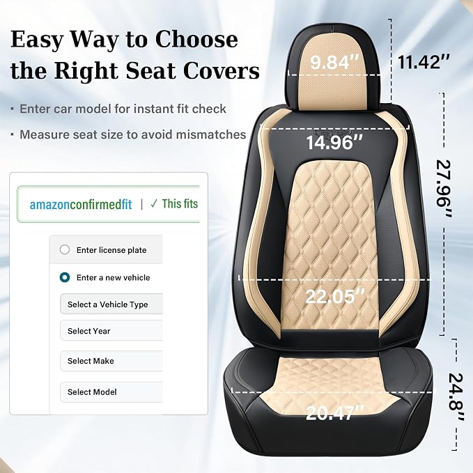 Coverado Car Seat Covers Front Seats, Durable Waterproof Faux Leather Full Set with Rear Protectors, Classic Easy-Clean Interior for Most Vehicles – BlackBeige - Image 6