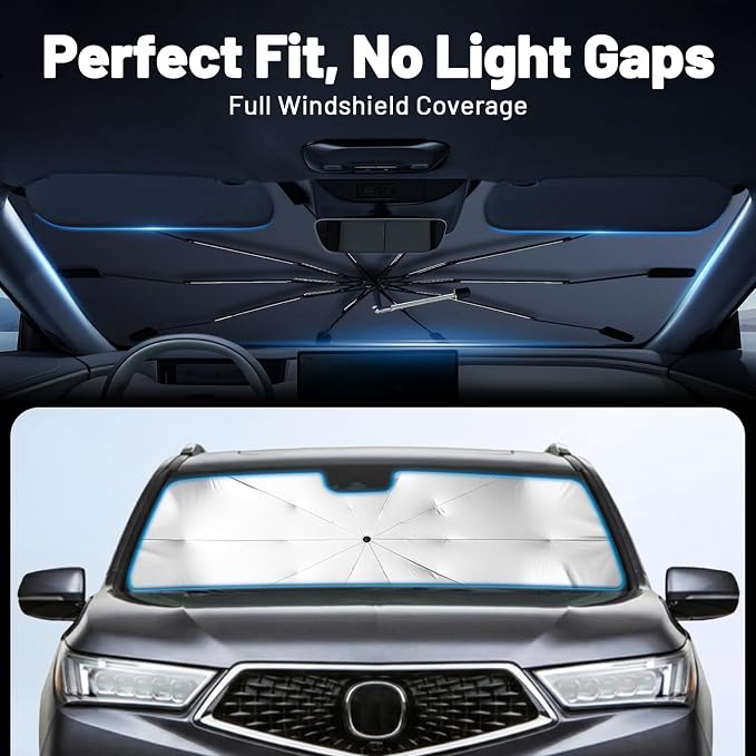 Car Windshield Sun Shade Umbrella for Hyundai Santa Cruz 2022-2026, 1:1 Fit | [Reflective Coated Fabric] Car Shades Sun Visor Keep Car Cool and Protects Interior, Sunshade Umbrella for Front Window - Image 3