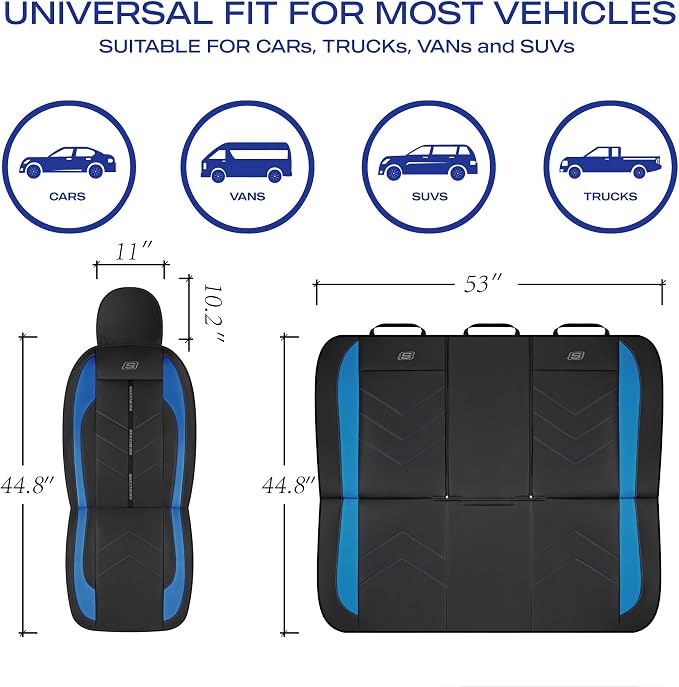 Skechers Car Seat Covers,Luxury Faux Leather Seat Covers,Waterproof Anti Slip Car Seat ProtectorFull Set,Car Accessories Airbag Universal Fit for Most Cars,Vans,Trucks,SUV,Blue - Image 6