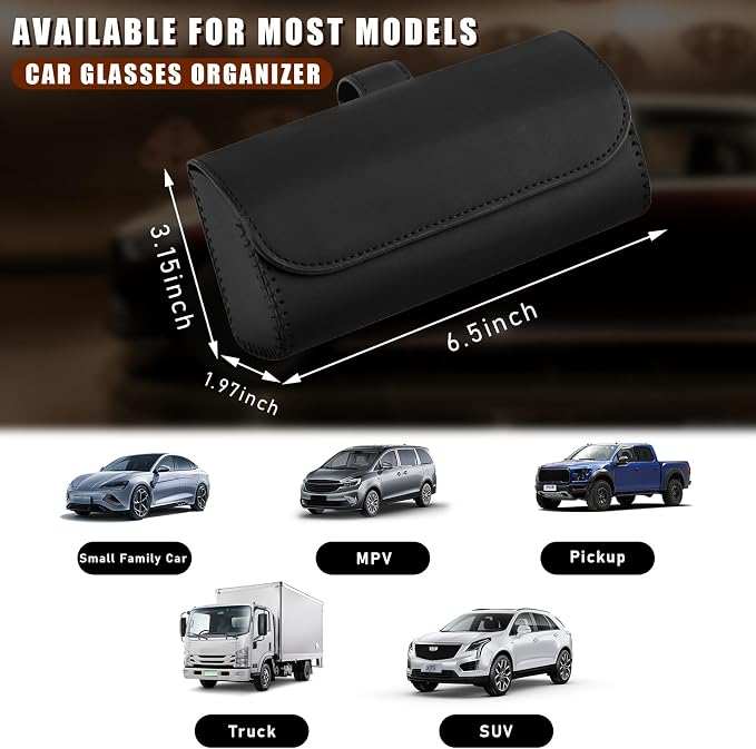 Augeny Sunglasses Holder for Car Sun Visor, Leather Auto Eyeglasses Storage Case with Hidden Magnetic Closure, Protective Glasses Organizer Box, Vehicle Visor Accessories for Woman Man (Black) - Image 2
