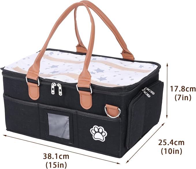 Felt Dog Grooming Bag,Portable Tote Bag for Dogs Cats,Dog Storage Organizer for Grooming Tool Kit,3 Compartments Pet Stuff Oganizers with 8 Pockets-Black - Image 5