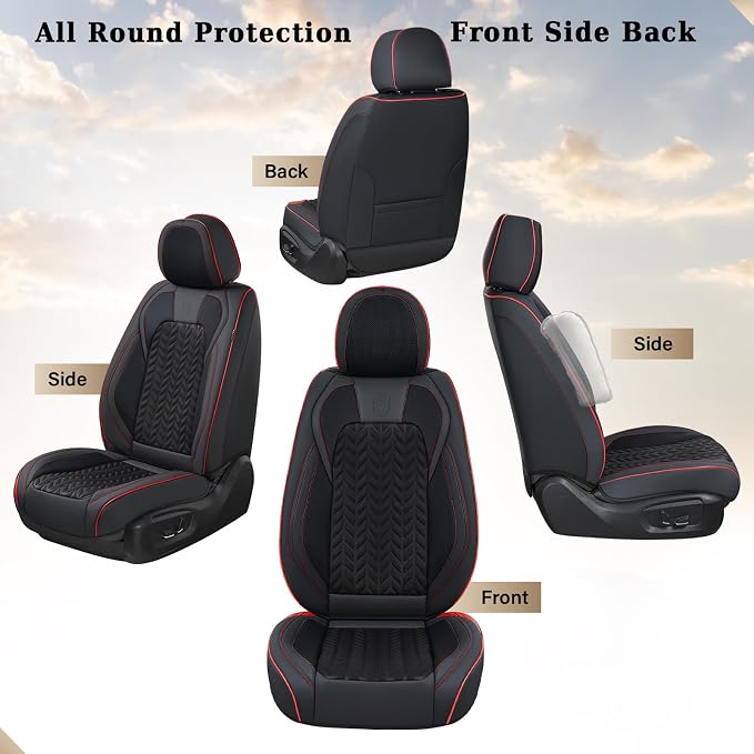 Coverado Seat Covers Full Set, Seat Covers for Cars, Car Seat Covers Winter, Breathable Faux Leather Car Seat Protector Car Seat Cushion, Black Car Seat Covers Universal Fit for Most Cars SUVs Trucks - Image 5
