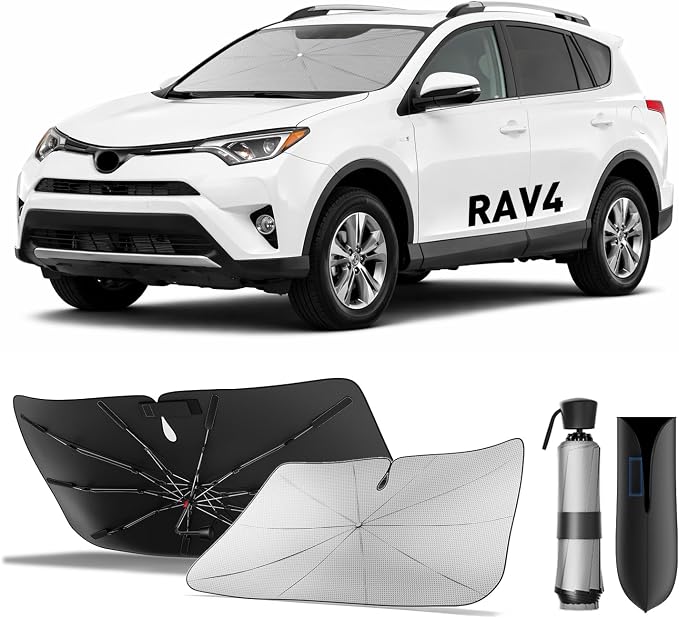 Zanch Windshield Sun Shade Umbrella for Toyota RAV4 2000-2026 [Interior Protection, Up to 75℉ Cooler] Custom-Fit, No Sagging, Scratch-Free Interior, Foldable Front Sunshade Umbrella by Zanch