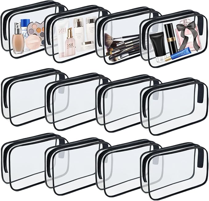 12 Pieces Clear Makeup Bags, TSA Approved Toiletry Bag for Travel, Transparent Cosmetic Pouch with Zipper, Waterproof Vinyl Plastic Organizer Case for Vacation Bathroom (Medium) by YOQIVEXU