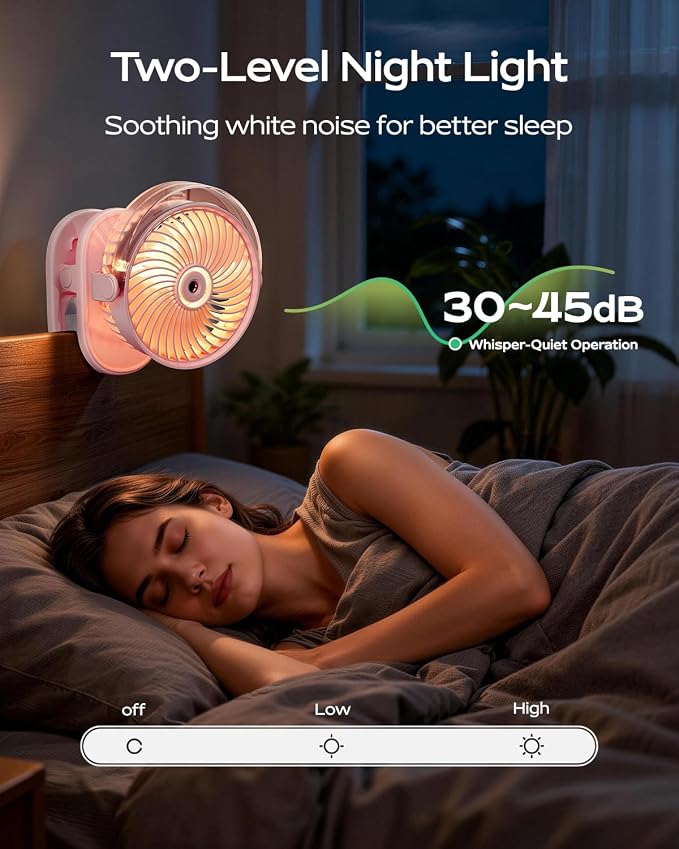 SWEETFULL Portable Misting Clip On Fan, USB-C Rechargeable Mini Personal Cooling Fan with 4 Speeds, 360° Rotatable, Quiet Cooling for Outdoor, Camping, Golf Cart, Travel, Stroller & Desk (Pink) - Image 5