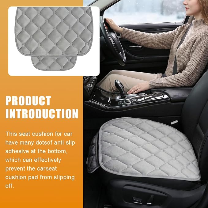 YoRise Car Seat Cushion, Car Driver Seats Protector Cover (Gray) | Soft Plush Auto Seat Pad with Storage Pocket, Car Seat Cover with Non-Slip Rubber Bottom, Winter Vehicle Accessory - Image 3
