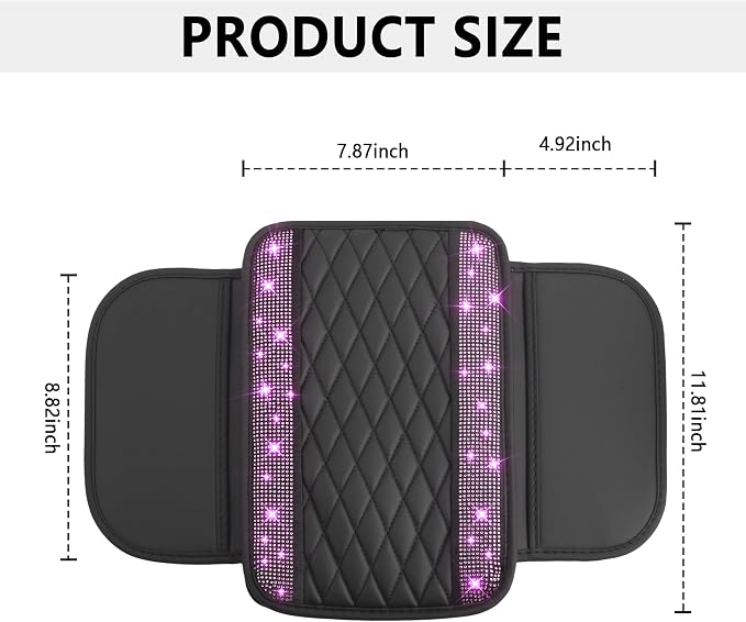 Stacool Upgraded Car Center Console Cover with Rhinestones,Microfiber Leather Car Armrest Cover Cushion with 2 Storage Bags,Universal Cars Armrest Storage Box as Cars Interior Accessories - Image 2