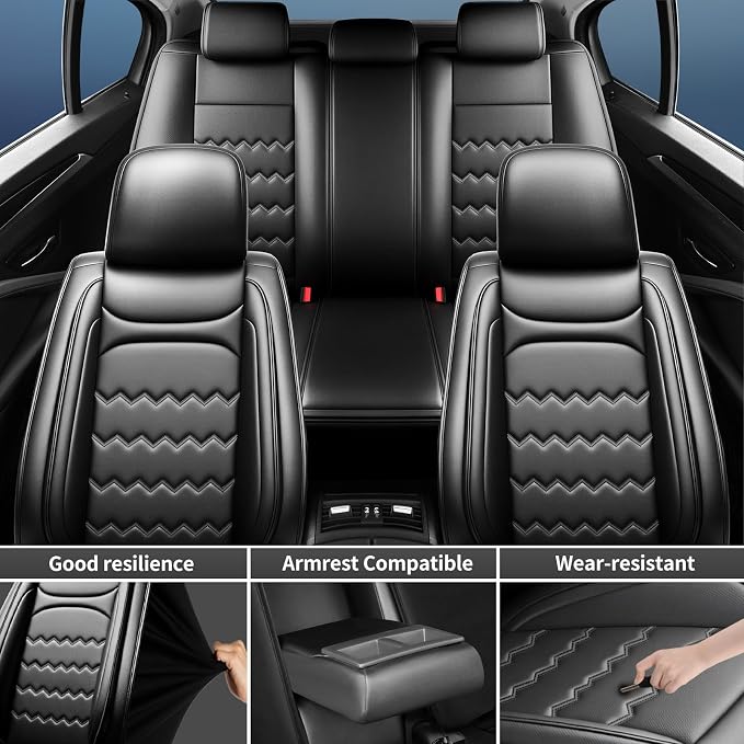 Stinger Car Seat Covers Custom Fit for Kia Stinger 2018-2023, Premium Full Coverage Leather Automotive Seat Protectors, All Seasons Waterproof Breathable, Airbag Compatible, (Full Set, Black) - Image 3