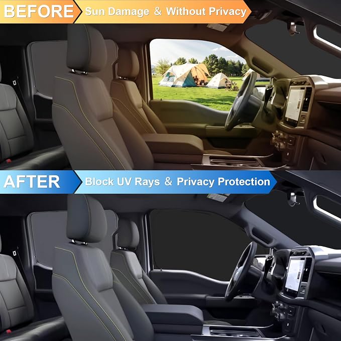 Front Side Window Sun Shade for 2015-2020 Fo-rd F150 Accessories 2Dr 4Dr Pickup, Foldable Window Sunshade Sun Visor Protector for F150, Side Window Shades Sun Shield Blocks UV Rays Heat - Image 2