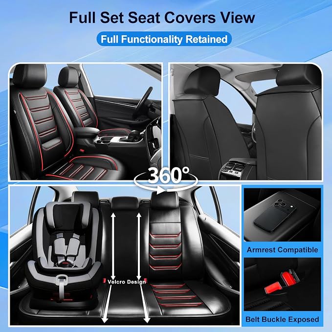 Fit Gladiator Seat Covers Fit for Jeep Gladiator 2020-2026, Full Set | Premium Leather Full Coverage Protectors, Waterproof, Breathable, Scratch Resistant, Easy Wipe, Airbag Compatible, RedTrim - Image 2