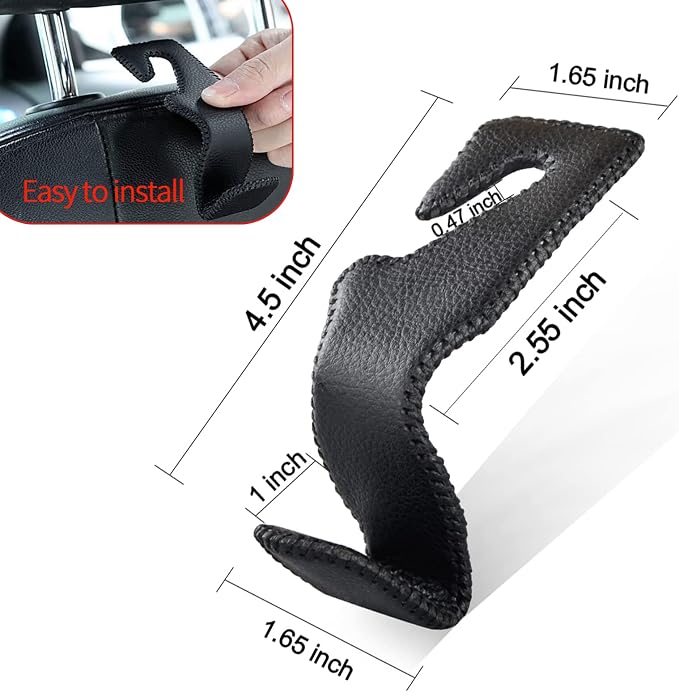 2 Pack Car Headrest Hooks, Microfiber Leather & Alloy Purse Hook Holds 45lb | Durable Alloy Material 360° rotating hooks hold bags, groceries up to 45lb; soft leather protects seats; fits most vehicles - Image 3