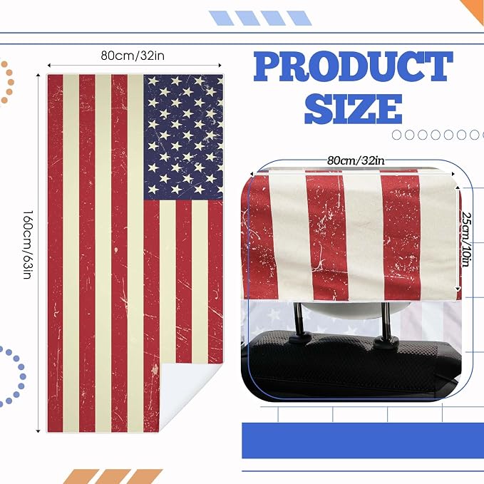 Hahafelt 2 Pack Car Seat Towel Cover with Storage Bag, American Flag | 63 x 32 in Car Towel Seat Cover Non Slip Waterproof, Gym Workout Swimming Running, Machine Washable Sweat Absorbent Protector - Image 2