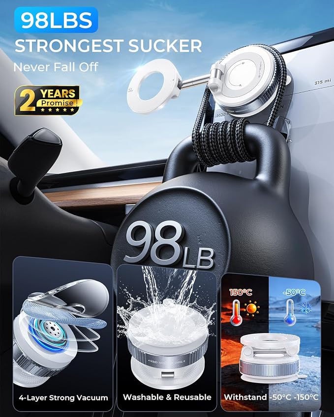 2026 Upgraded for MagSafe Vacuum Car Phone Mount | 2800gf Strong Magnetic Phone Holders for Your Car, 360° Adjustable 98LBS Suction Cup Car Mount for iPhone 12–17 Pro Max - Image 3