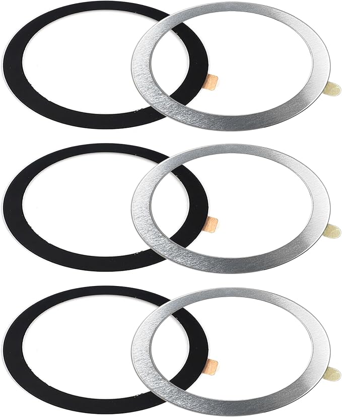 TENOC Universal Metal Ring Sticker, 6Pcs, Bkack+Silver | Compatible with iPhone/Samsung/Android Cellphones, Magnetic Phone Charger/Mount/Holder Conversion by TENOC