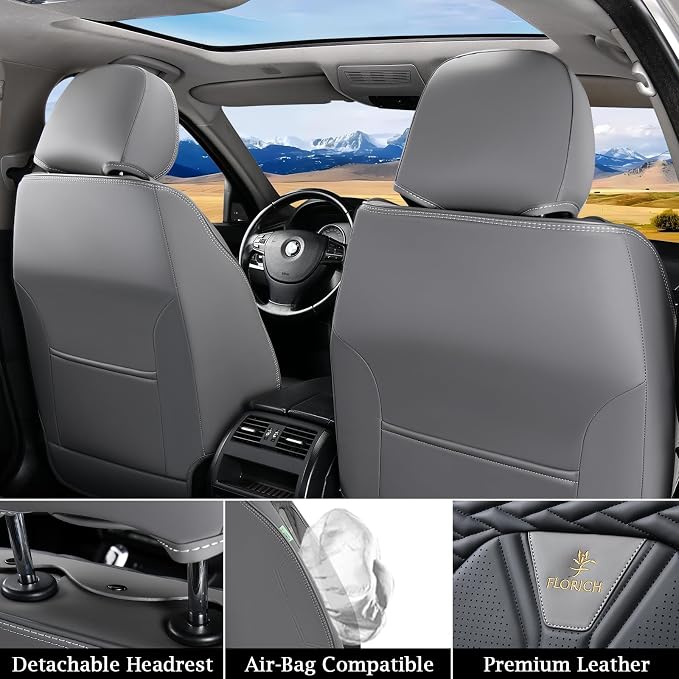 Leather Seat Covers, Seat Covers Full Set, Car Seat Protectors 5 Seats, Automotive Seat Covers Fit for Most Cars Trucks SUV- Gray&Black - Image 4