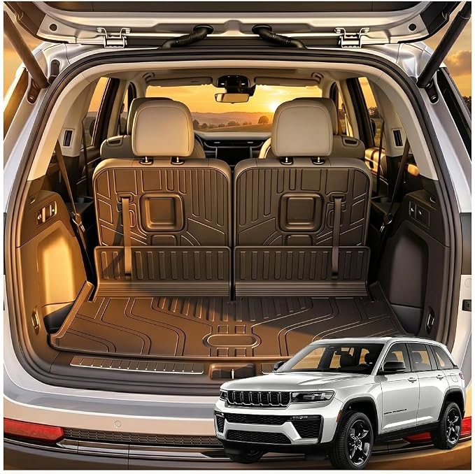 GYGY Cargo Mat Trunk Liner with Backrest Mats, Fit for 2021-2025 2026 Jeep Grand Cherokee L (Fits 3rd Row 6 & 7 Passenger L Models Only), All Weather Waterproof TPE Rear Cargo Tray by Unknown
