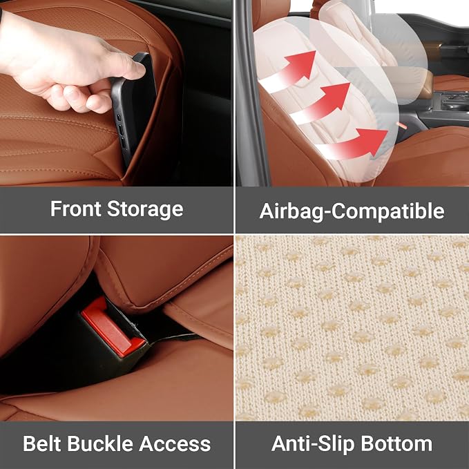 Coverland Custom SUV Car Seat Covers for 2006-2014 Subaru Tribeca | Premium Waterproof Faux Leather Non-Slip Memory Foam Airbag Compatible Custom Fit Interior Protector [Full Set-Camel Brown] - Image 6