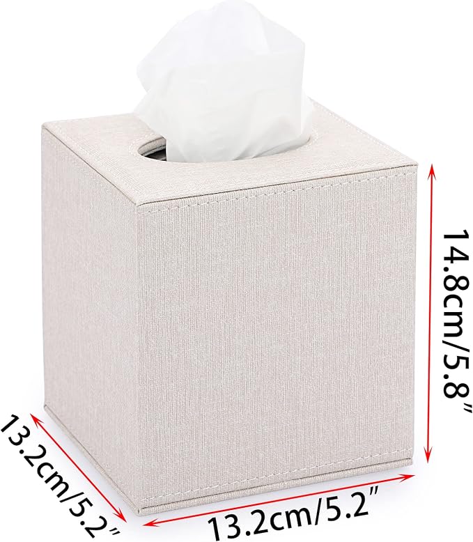 Sumnacon Square Linen Tissue Box Cover - Stylish Cube Tissue Box Holder with Magnetic Bottom, Decorative Tissue Box for Vanity Toilet Tank Dresser Night Stand Table Countertop Office Car, Beige | Stylish Cube Tissue Box Decorative Tissue Covers for Van... - Image 5