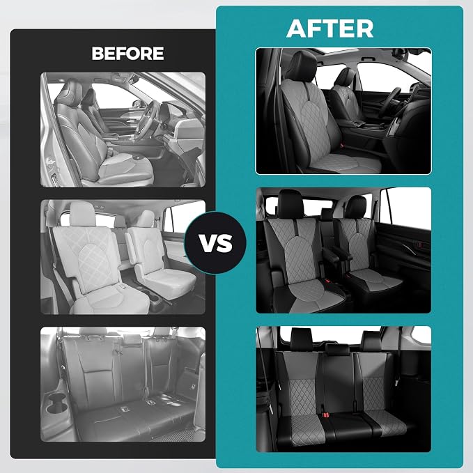 Custom Seat Covers for Toyota Grand Highlander 2024-2026 7 Seats | black grey, faux leather, 2nd row captain chairs, waterproof, breathable, airbag compatible, stain resistant - Image 7