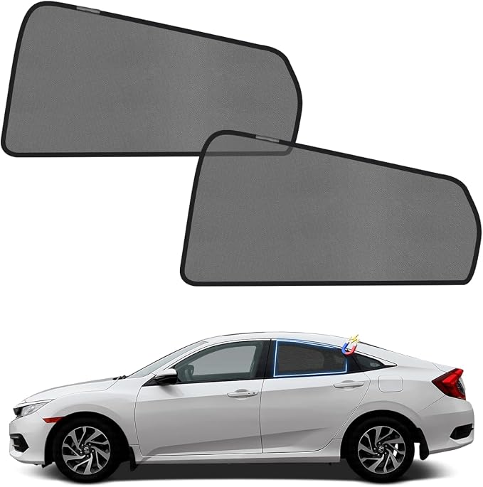 KUST Car Window Shades for 2016-2021 Honda Civic Sedan Accessories, Breathable Mesh Magnetic Window Covers, Rear Back Side Window Sun Shades UV Block Privacy Protection for Baby Camping Napping 2PCS by KUST