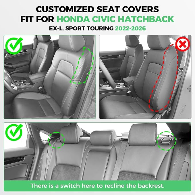 RIDEPOSH Custom Fit Seat Covers for Honda Civic 2022-2026 | Hatchback EX-L Sport Touring, Faux Leather, 60/40 Split Rear, Rear Armrest, Waterproof, Airbag Compatible, Easy-to-clean - Image 2