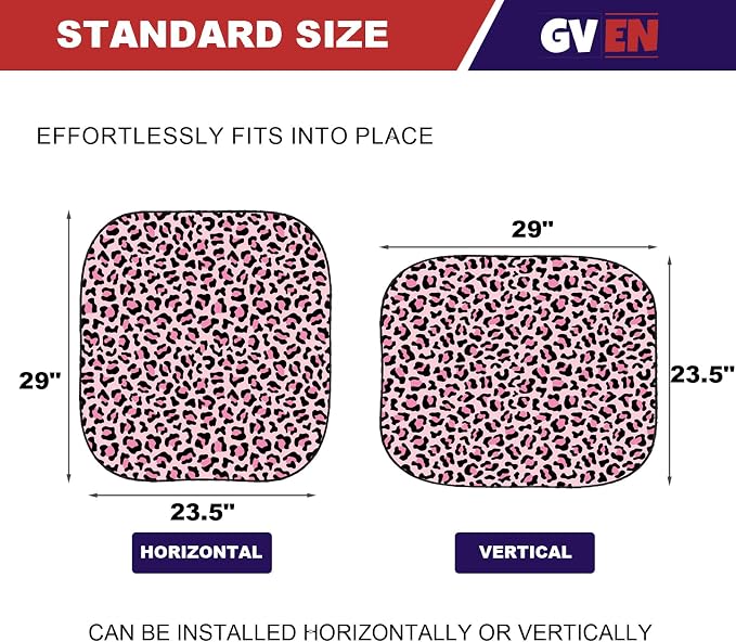 Gven Windshield Sun Shade 2pcs with Bonus Pink Car Sunshade for Front Window Shades 2025 Technology Reflect UV and Heat Sun Visor Automotive Interior Accessories Sun Protection (Pink Leopard, S) - Image 2