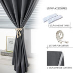 Blackout Curtains with Self Adhesive Tape No Rod No Drill Easy Install Window Cover for Bedroom Kitchen Dorm 46" W x 71" L Grey 1 Panel - Image 2