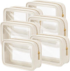Hsei 6 Pcs Clear Makeup Bags Diaper Bag Organizer Travel Toiletry Bags with Zipper Clear Cosmetic Organizer Car Storage Pouch Bridesmaid Gift for Women Beach Vacation (Beige) by Hsei