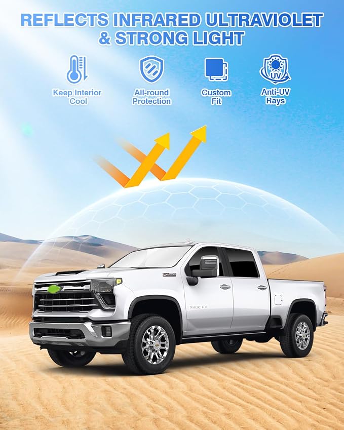 Canvcle Sunshades for Chevrolet/Chevy Silverado 2500 3500 Crew Cab 2020-2026 Accessories Windshield Sun Shade Side Rear Window Shade Cover Sun Visor Shield Privacy Protection Keep Car Cool Black 5PCS - Image 2