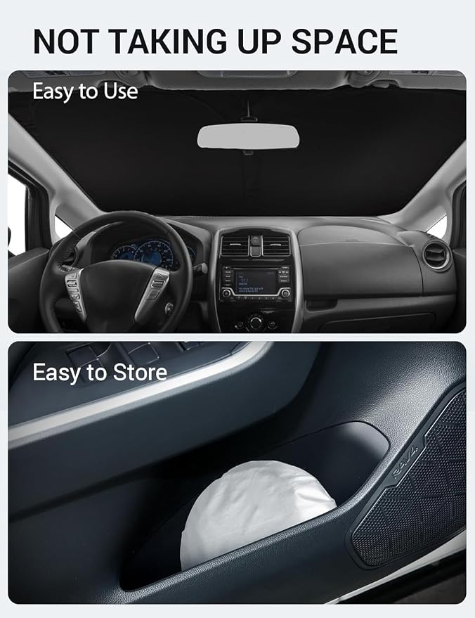 Proadsy Custom Fit 2012-2018 Nissan Versa Windshield Sun Shade, Blocks Heat | 240T Heat Shield, Drops Temp 54°F, Blocks 99% UV, Prevents Dashboard Cracking, Summer Parking & Beach Trips, Easy Twist-Fold - Image 9