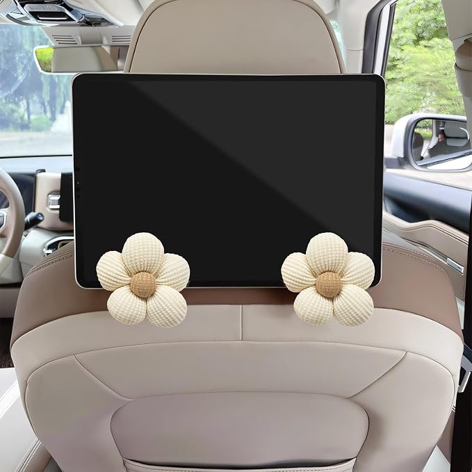 4 PCS Car Seat Headrest Hooks, Cute Flower Vehicle Backseat Hanger Storage Hook, Portable Auto Seat Back Holder Hanging Organizer for Purse Grocery Bag Cloth (White) - Image 6