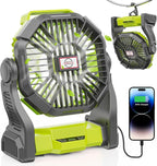 DOWILLDO 10400mAh Portable Battery Powered Camping Fan - with LED Light, Quiet Battery Operated, Camping Gear for Travel, Tent, Beach, Car or Hurricane Power Outages, Green by DOWILLDO