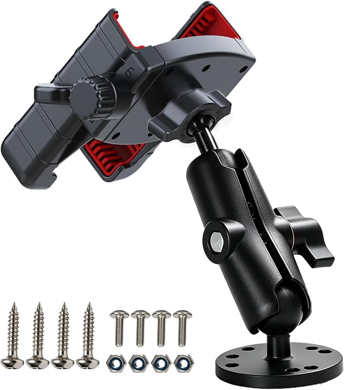 Cell Phone Mount Holder for Boat/Truck/Wall/Desk/Car/Van Dashboard, 360°Rotation & Secure Lock Clamp Stand with Drill-Base Mount Compatible with 4"-7.2" iPhone/Huawei/HTC/LG/Nexus/Samsung by Elsteia