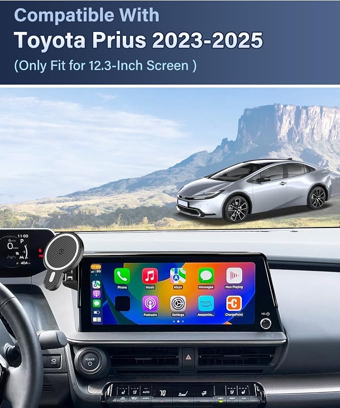 PZK Car Phone Holder for Toyota Prius 2023-2025 2026 Accessories 12.3-Inch | Strong Magnetic 15W Fast Wireless Charger Car Phone Mount with Sunglasses Storage Box 360° Rotation Magsafe Phone Stand - Image 2