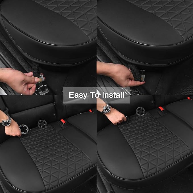 Black Panther Luxury PU Leather Rear Bench Car Seat Cover Adjustable Length (49-55'') Fits 90% Standard 5 Seats (Sedan SUV), for Seat Bottom Only, Triangle Quilting Design, Beige - Image 6