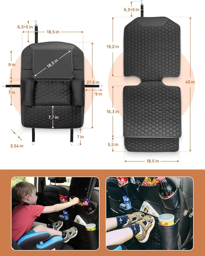 Set Seat Back Organizer & Car Seat Protector Hexy Waterproof & Non-Slip Protector for Child Car Cushion for Leather and Fabric Seats (Black Set 1) - Image 3