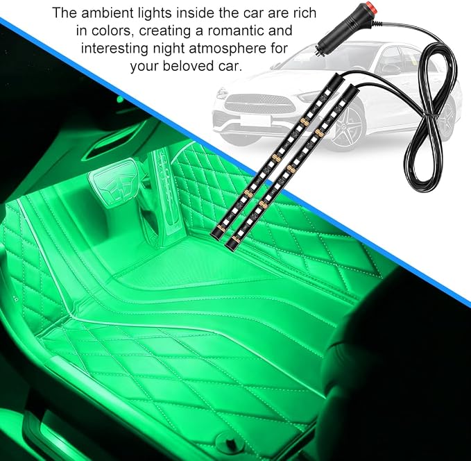 Car LED Strip Light, 12V 24 LED Vehicle Under Dash Neon Ambient Night Decor Lamp with Cigarette Lighter Plug, Automotive Interior Lighting Accessories, Universal for SUV Truck Sedan (Green) - Image 3