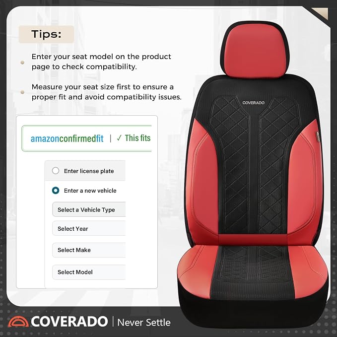 Coverado Seat Covers Full Set, Waterproof Car Seat Covers, PU Leather & Breathable Mesh Seat Protectors, 5-Piece Automotive Seat Covers, Universal Fit for SUVs, Trucks, Sedans - Image 6