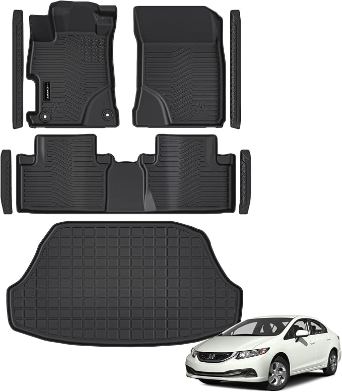 AUXKO Floor Mats Cargo Mat Door Sill for Honda Civic Sedan 2012-2015 | High Wall,All-Weather,All Season,Odorless,Anti Slip,Rain&Salt Resistant,TPE Material,Black,Accessories,Pet Friendly by AUXKO