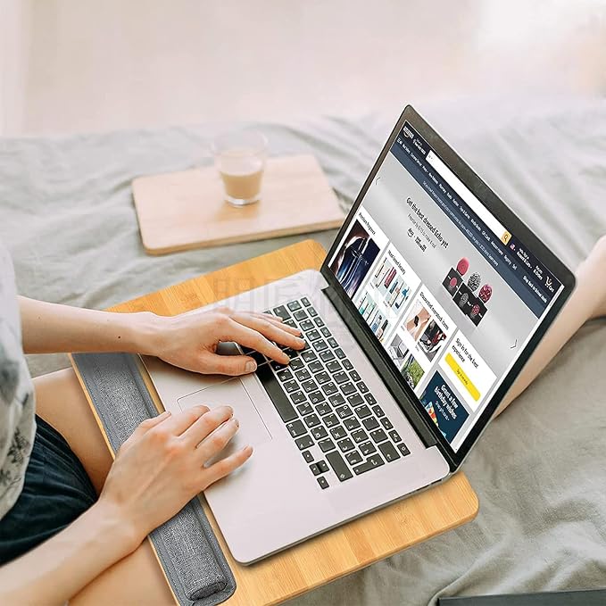 Bamboo Lap Desk for Laptop with Cushion Tablet Phone Holder Handle | Laptop Stand with Anti-Slip Strip Fits up to 15.6 inch Portable Computer Lap Desk for Couch, Bed & Car - Image 2